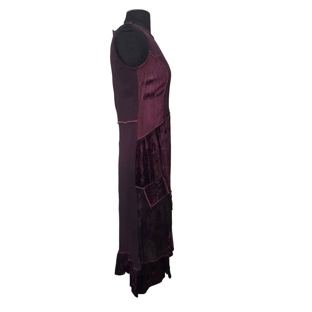 Vintage Whimsigoth Patchwork Velvet Beaded Dress Blazer Set Burgundy Size S P